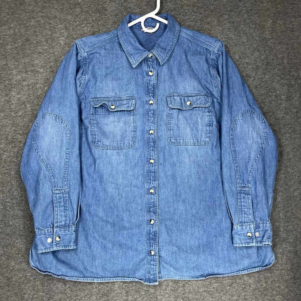 Duluth Trading Denim Pearl Snap Shirt Womens 2XL Blue Western Rodeo Cowgirl